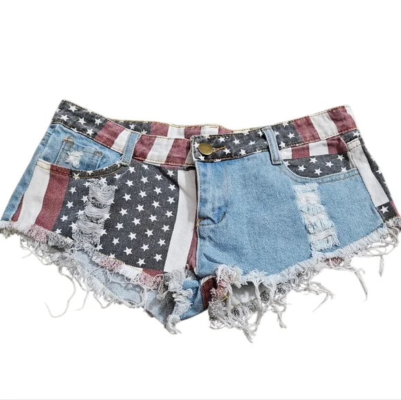 American Flag Micro Cheeky Distressed Shorts - Picture 2 of 7